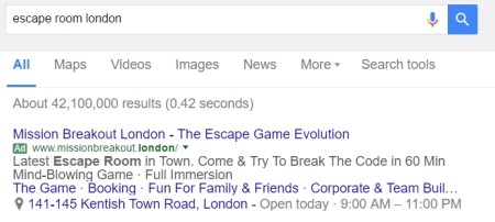 Paid ads appear at the top of the Google search results.