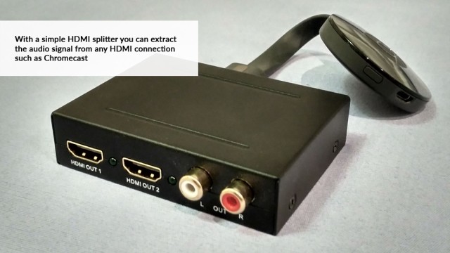A simple audio/video splitter can usually be found at a home electronics store.